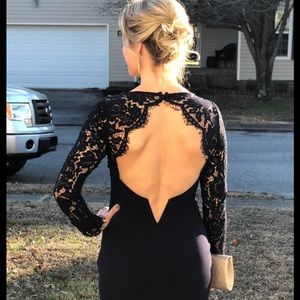 Navy blue long sleeve form fitting gown size small